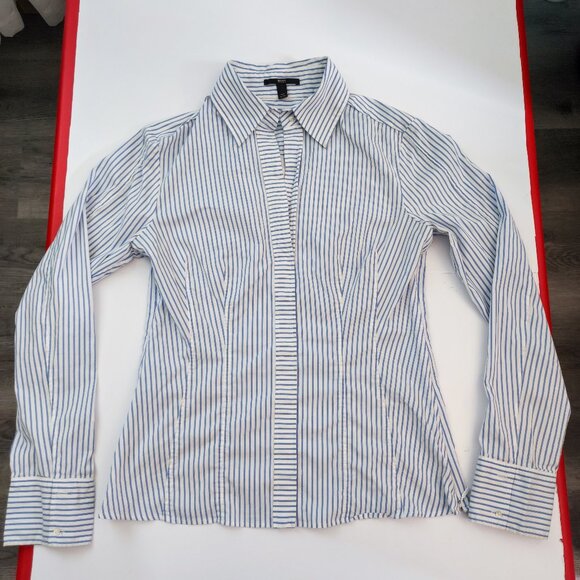 Hugo Boss blouse women's size 8 white with blue stripes business casual - Picture 1 of 14